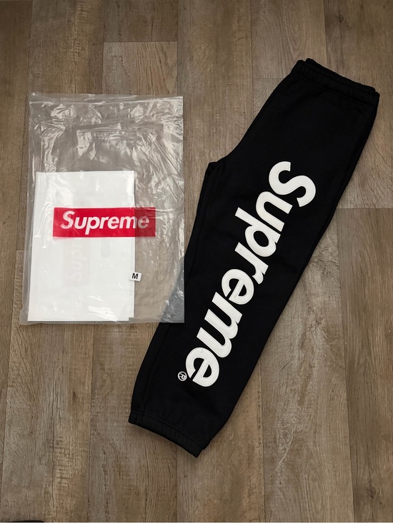 Supreme Other - Supreme Black Joggers with Large White Vertical Logo